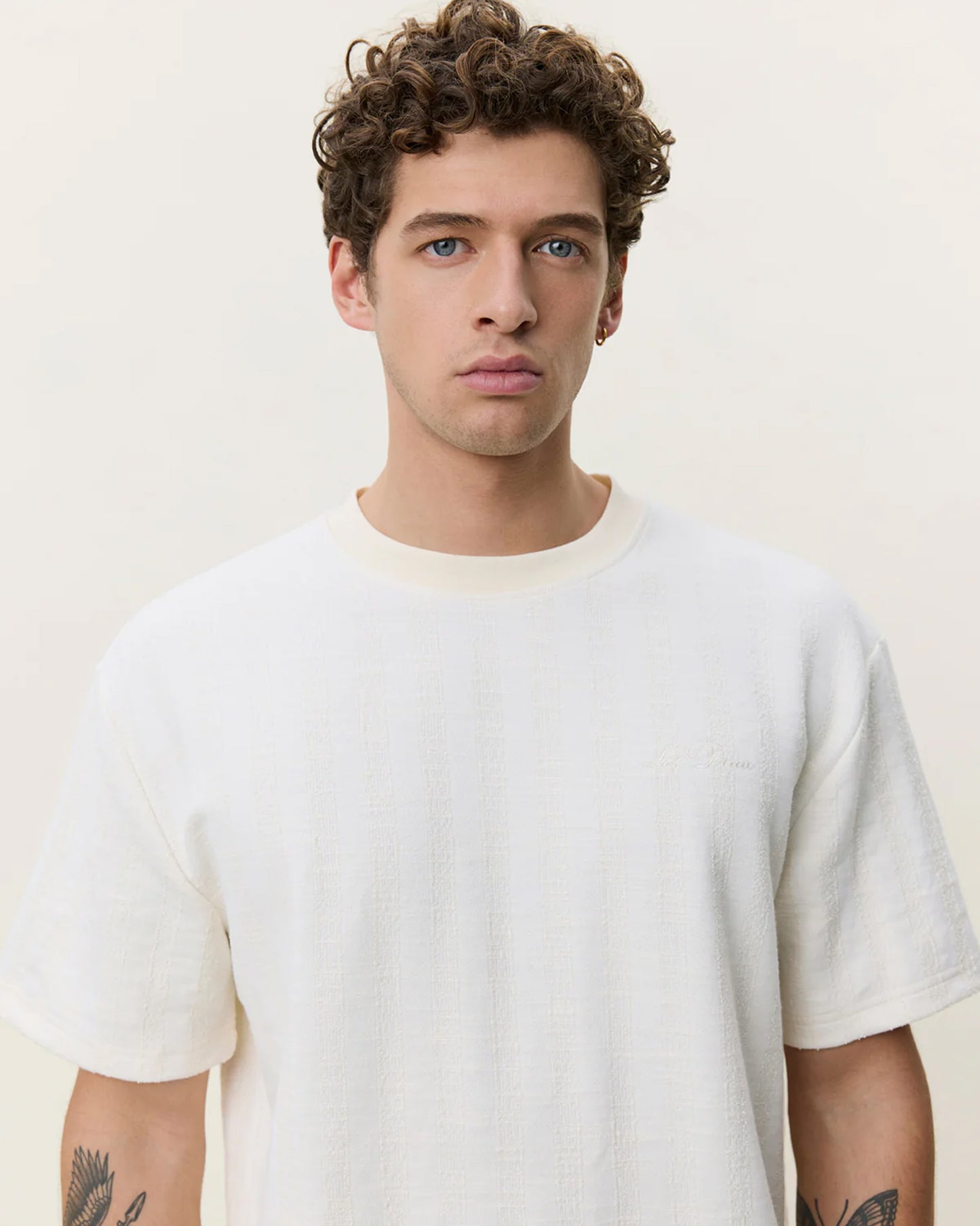 Les Deux Stripe Jacquard T-Shirt – Eggnog White
