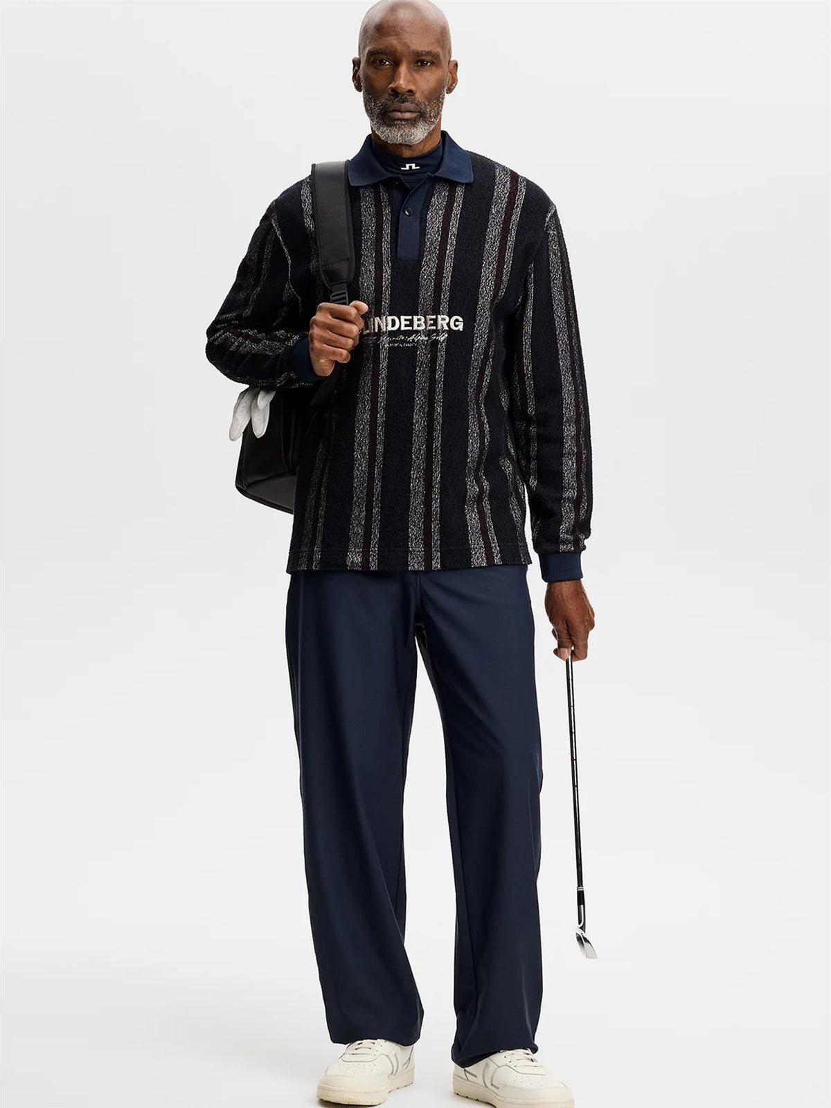 Bergman Jacquard langermet polo – Garrett Polo Stripe Navy