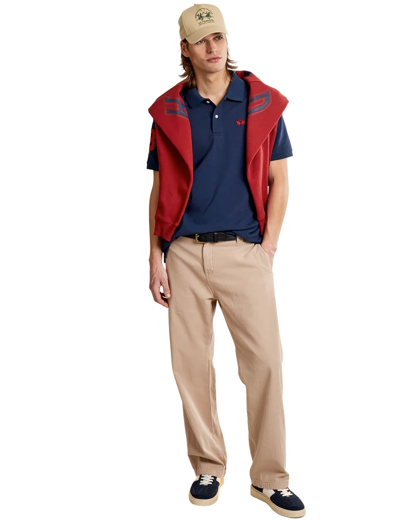 Men’s stretch piqué polo with sleeve number – Ray