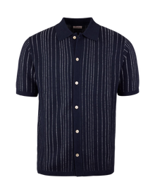 Navy Striped Knitted Polo Shirt