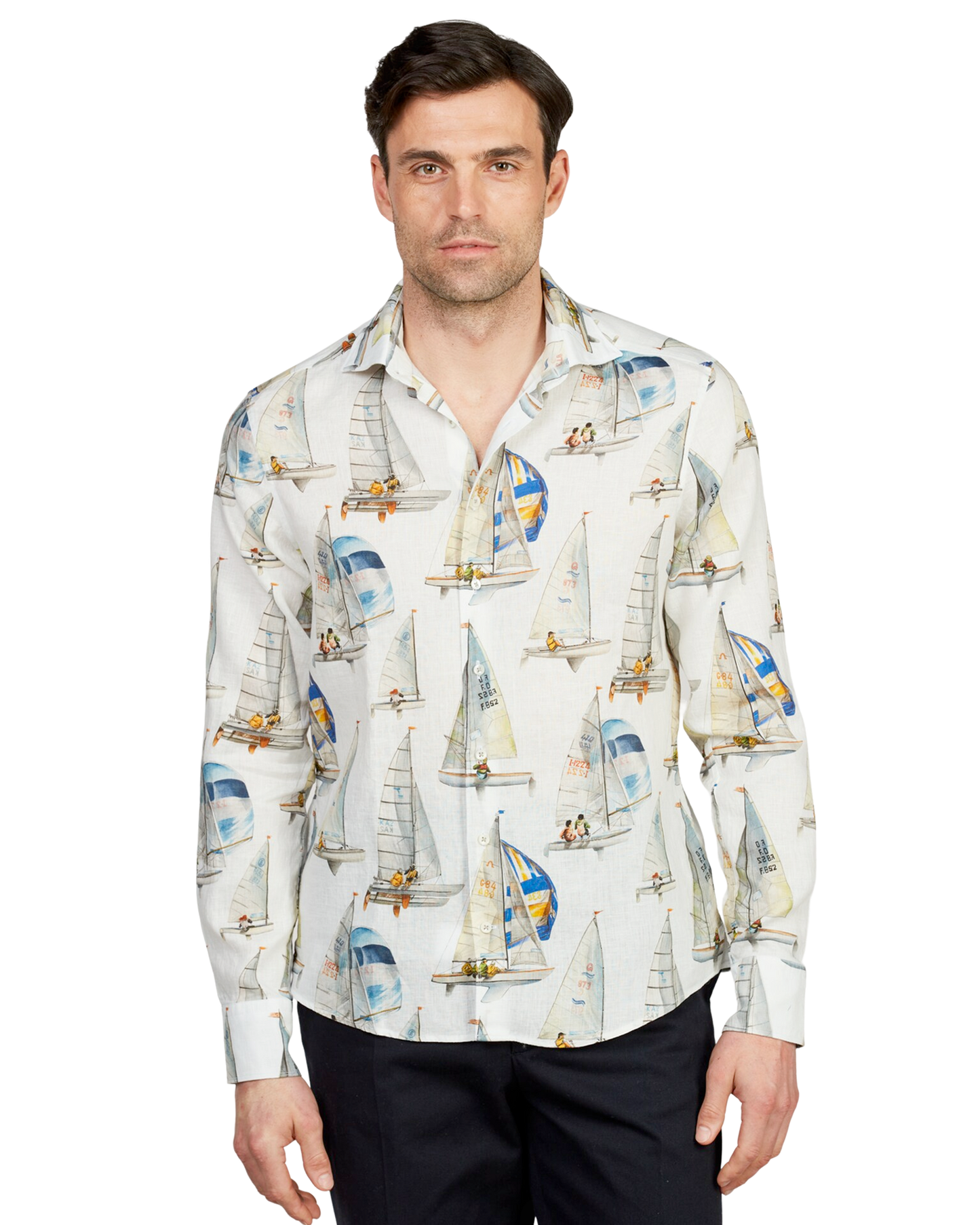 White Patterned Linen Shirt