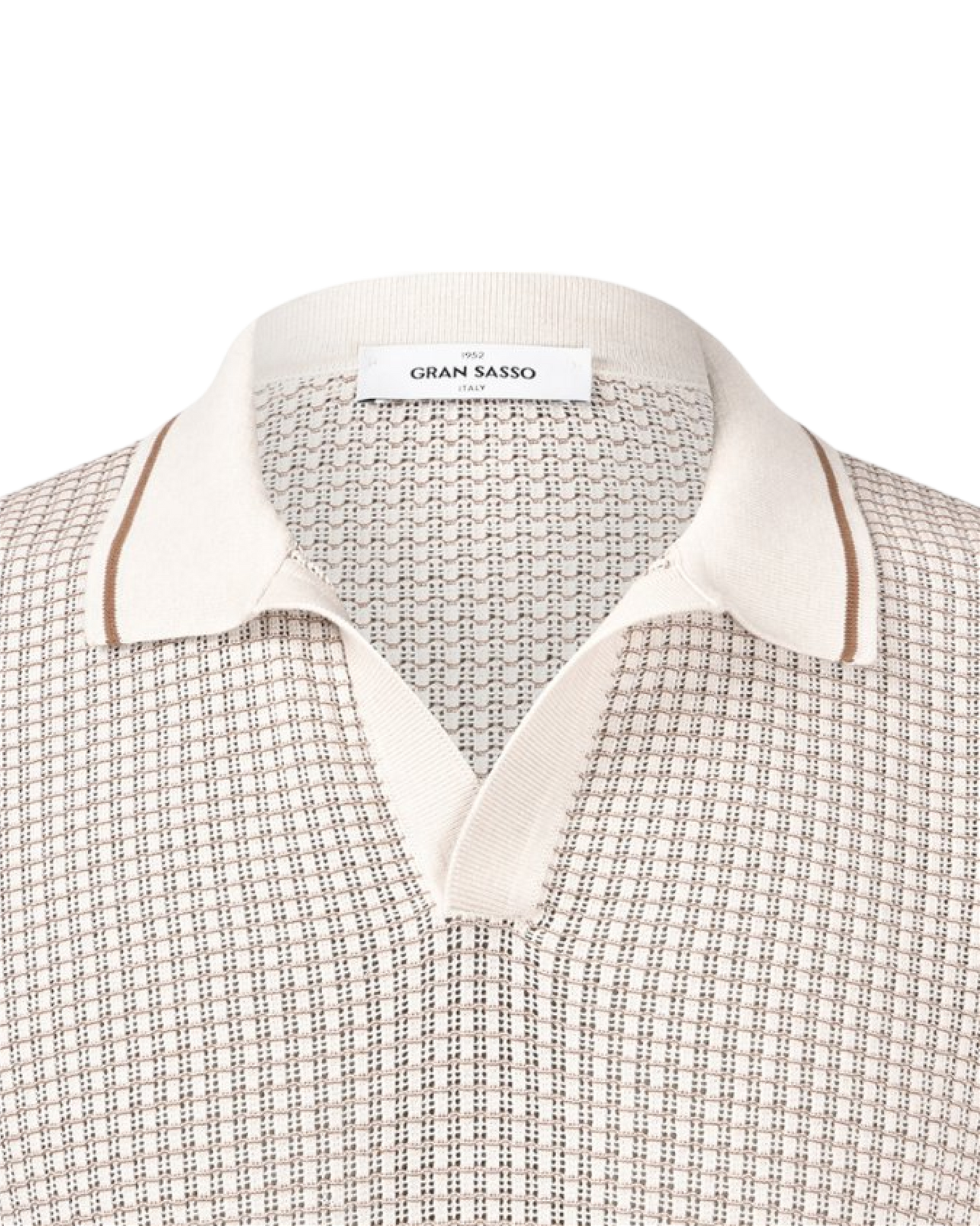 Openwork Stitch Bicolor Knit Skipper Polo - Beige
