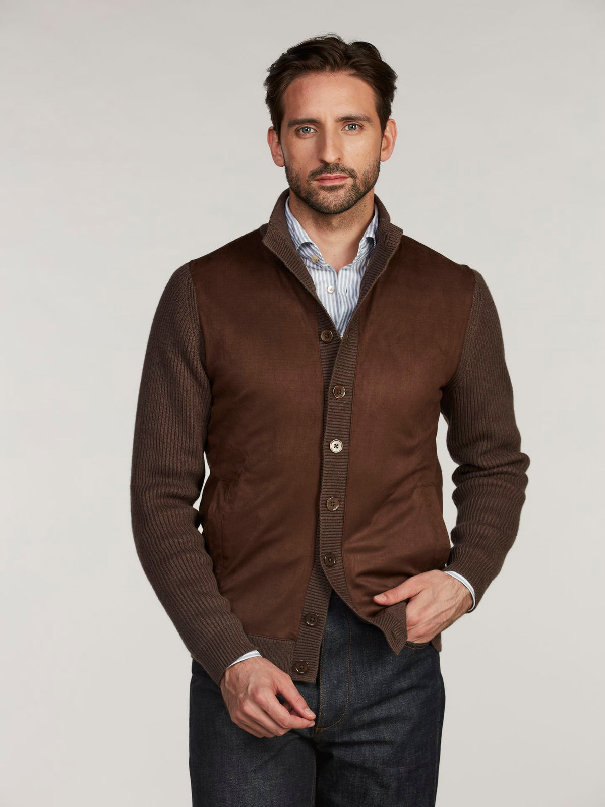 Cardigan Knitted Hybrid Buttoned Alcantara