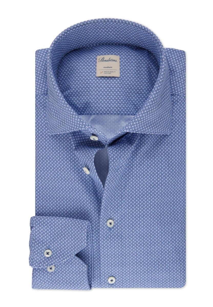 Stenströms Casual blue patterned jersey shirt slimline - Mandy