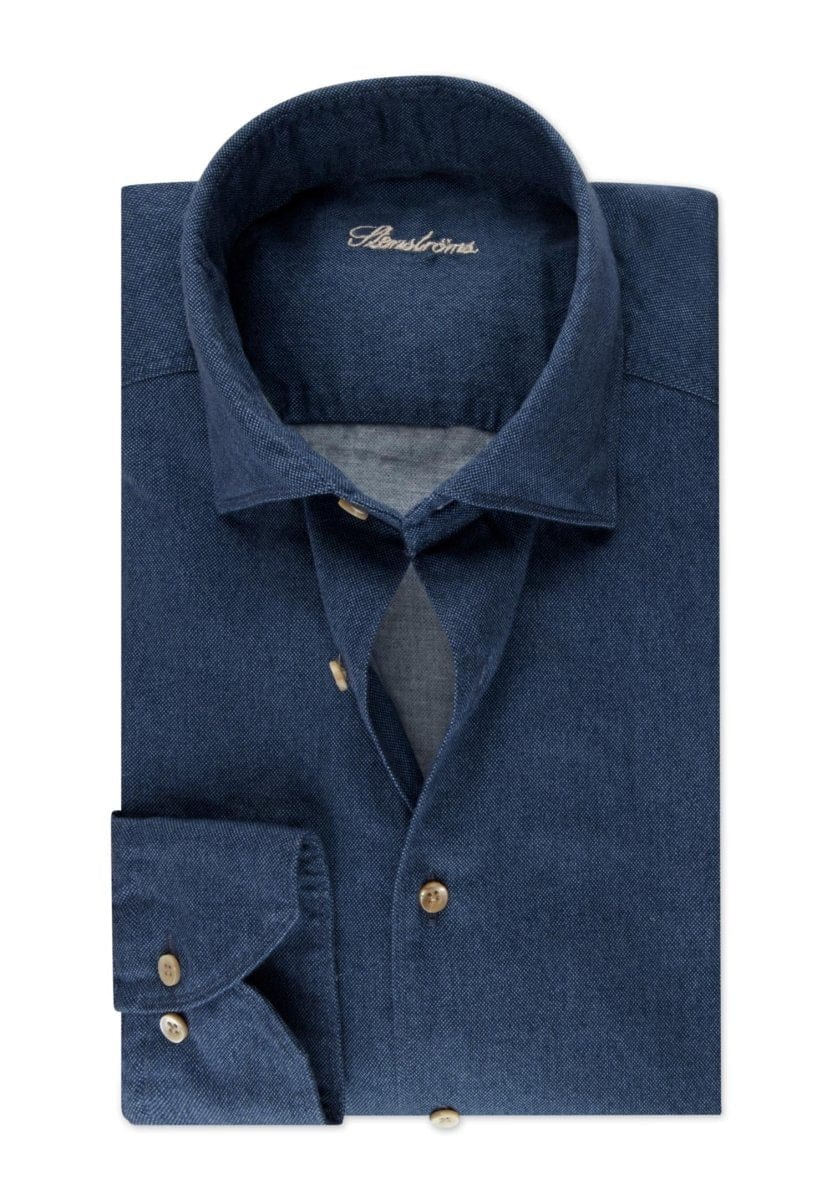 Stenströms Casual blue twill shirt fitted body - Mandy