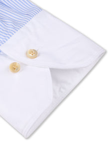 Slimline, C28 White Coll & Rc Cuff Casual Light Blue Stripe