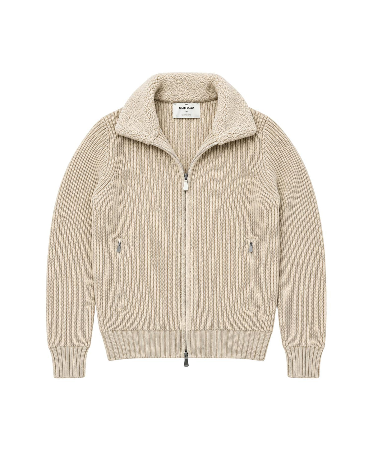 Jacket Zip med Ullkrage - Beige