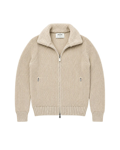 Jacket Zip med Ullkrage - Beige