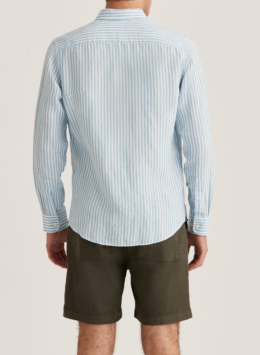 Morris Stockholm Douglas Linen Stripe BD Shirt 56 Blue - Mandy