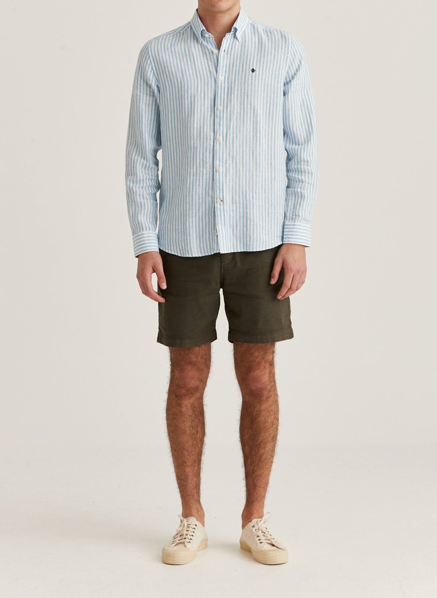 Morris Stockholm Douglas Linen Stripe BD Shirt 56 Blue - Mandy