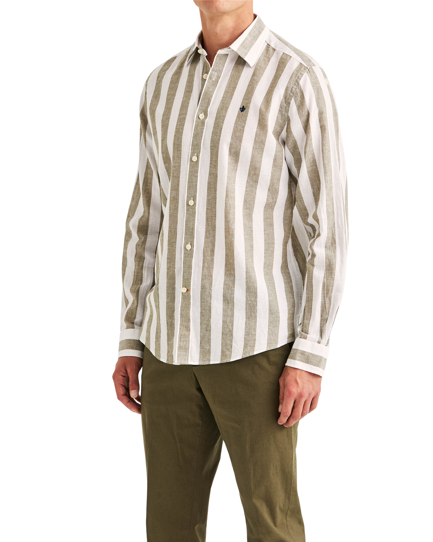 Douglas Linen Mix Stripe Shirt - Olive