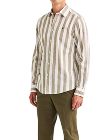 Douglas Linen Mix Stripe Shirt - Olive