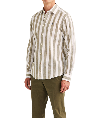 Douglas Linen Mix Stripe Shirt - Olive