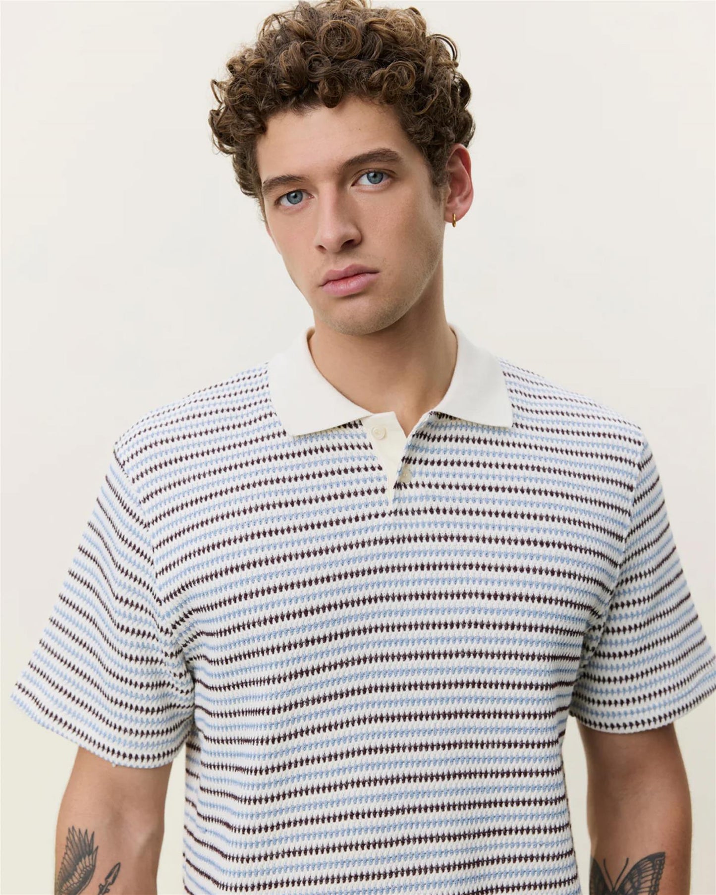 Knitted stripe polo