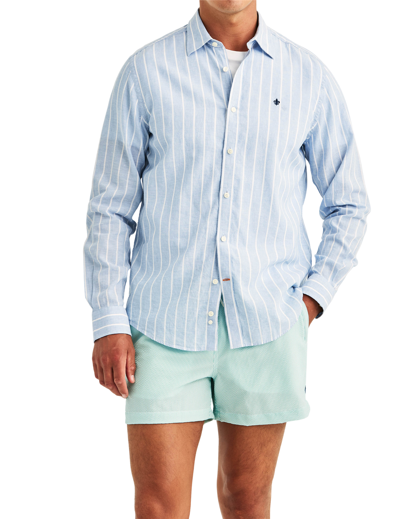 Douglas Linen Mix Stripe Shirt – Light Blue