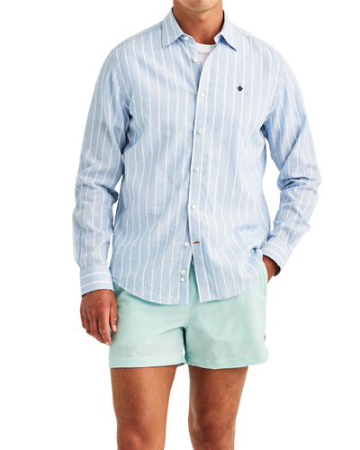 Douglas Linen Mix Stripe Shirt – Light Blue