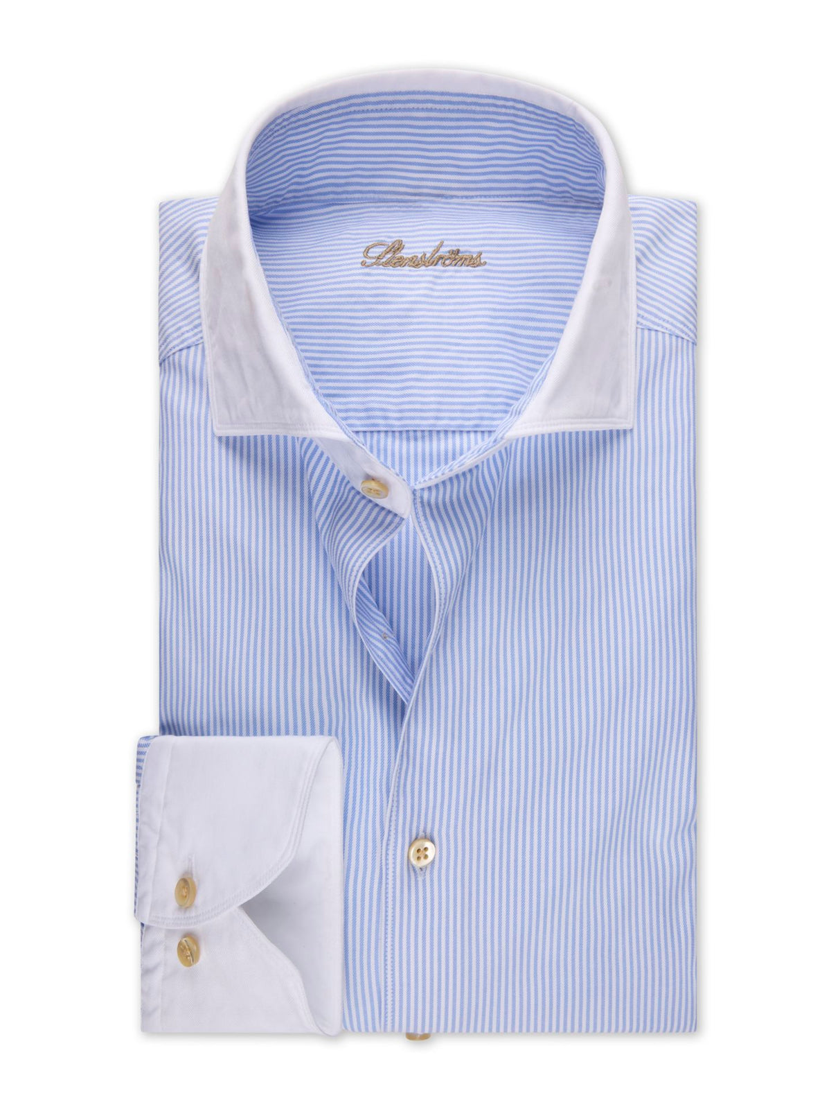 Slimline, C28 White Coll & Rc Cuff Casual Light Blue Stripe