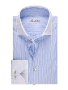 Slimline, C28 White Coll & Rc Cuff Casual Light Blue Stripe