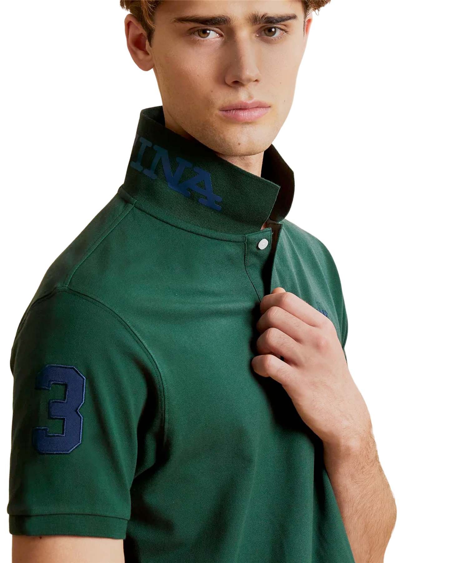 Men’s stretch piqué polo with sleeve number – Ray
