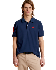 Men’s stretch piqué polo with sleeve number – Ray