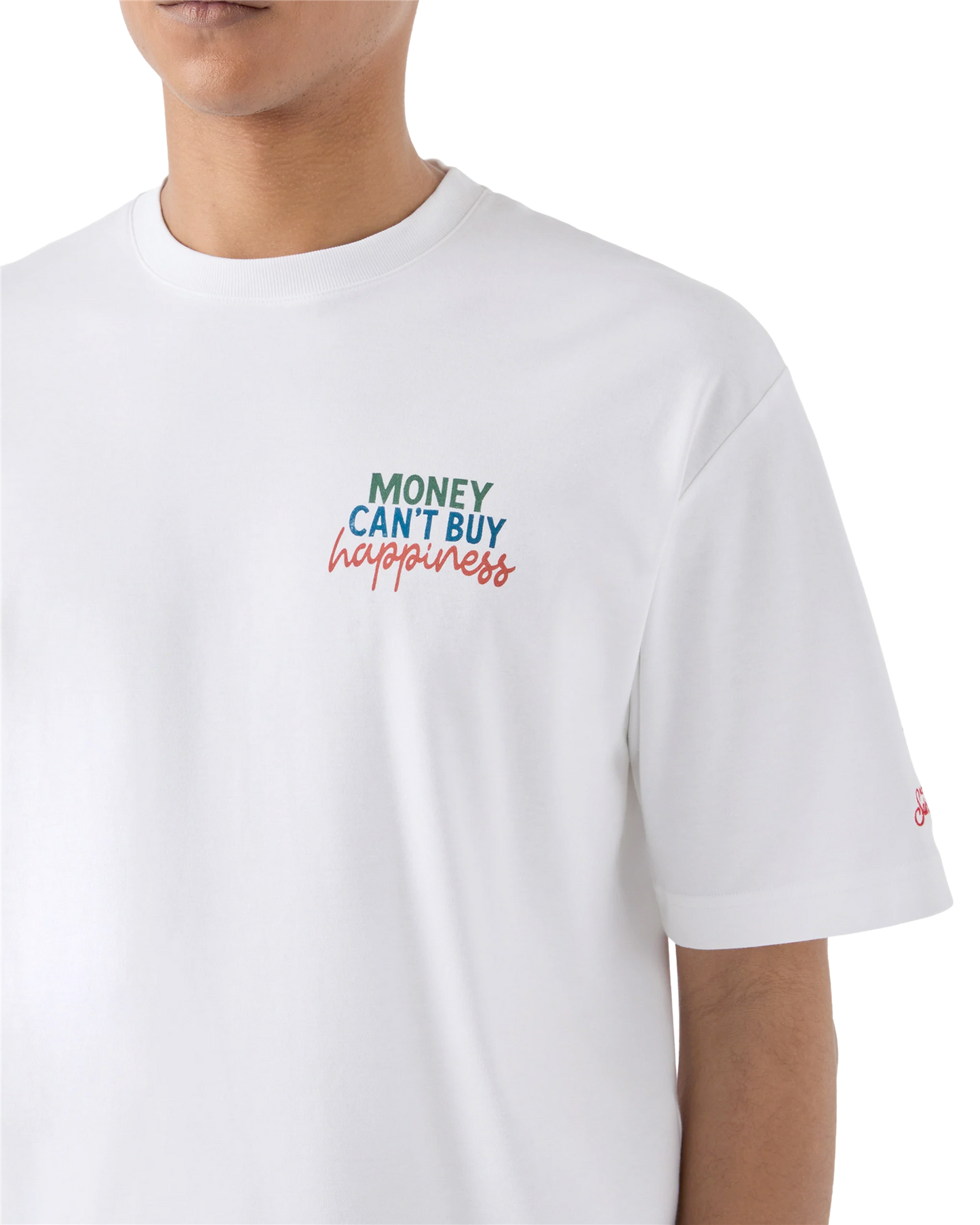 Delmar t-shirt with Money Can’t Buy Happiness print and maxi graphic on the back