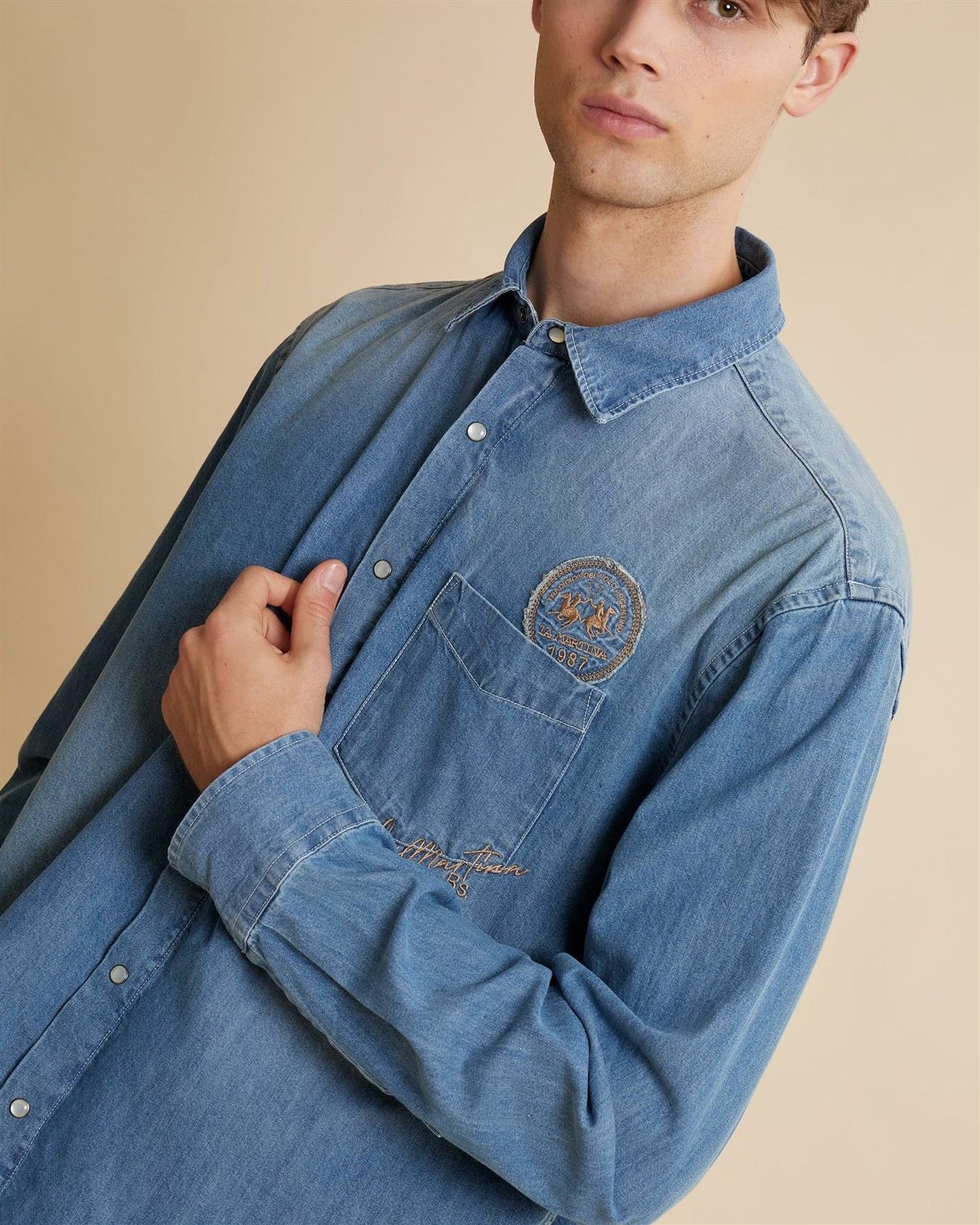 Men’s shirt in bleached denim with faded effect modern fit – Curtis