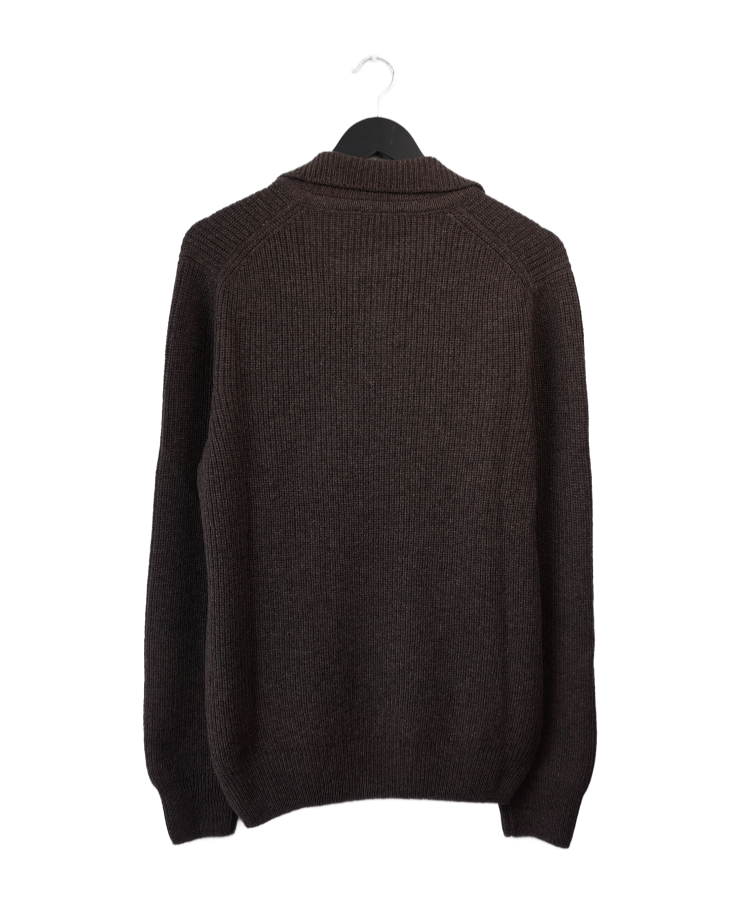 Ribbet Strikkegenser med Skipperkrage i 100% ull - Dark Brown