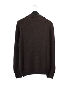 Ribbet Strikkegenser med Skipperkrage i 100% ull - Dark Brown