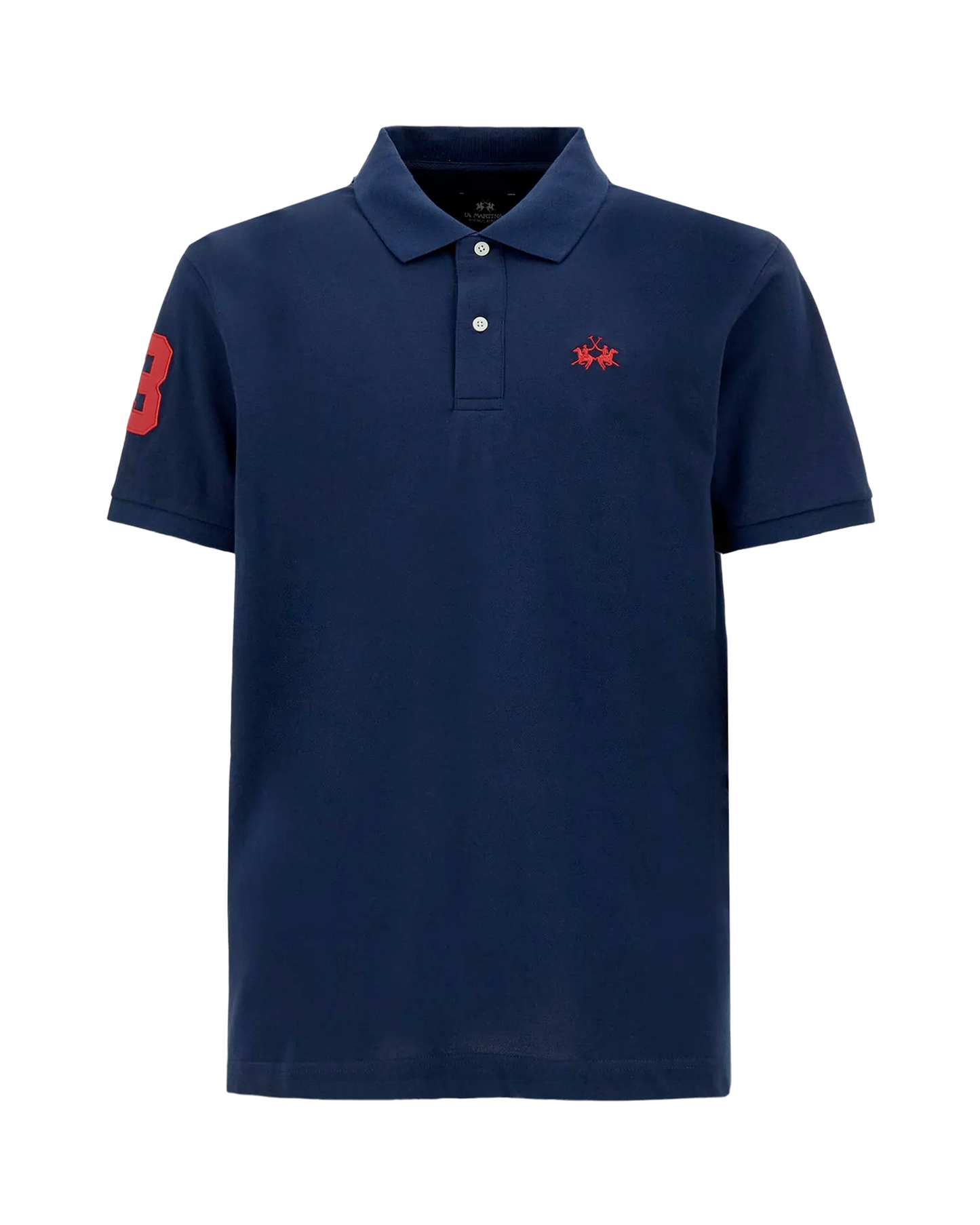 Men’s stretch piqué polo with sleeve number – Ray