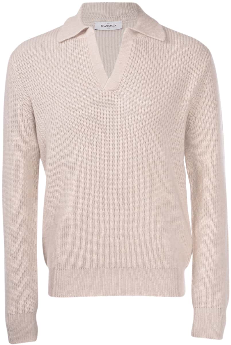 Gran Sasso Half - Fisherman's Rib Knit Skipper Polo - Mandy