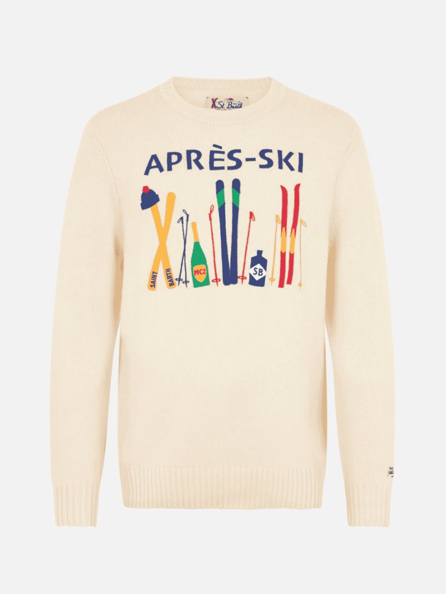 MC2 Saint Barth Man white sweater Bombardino with Après ski embroidery - Mandy