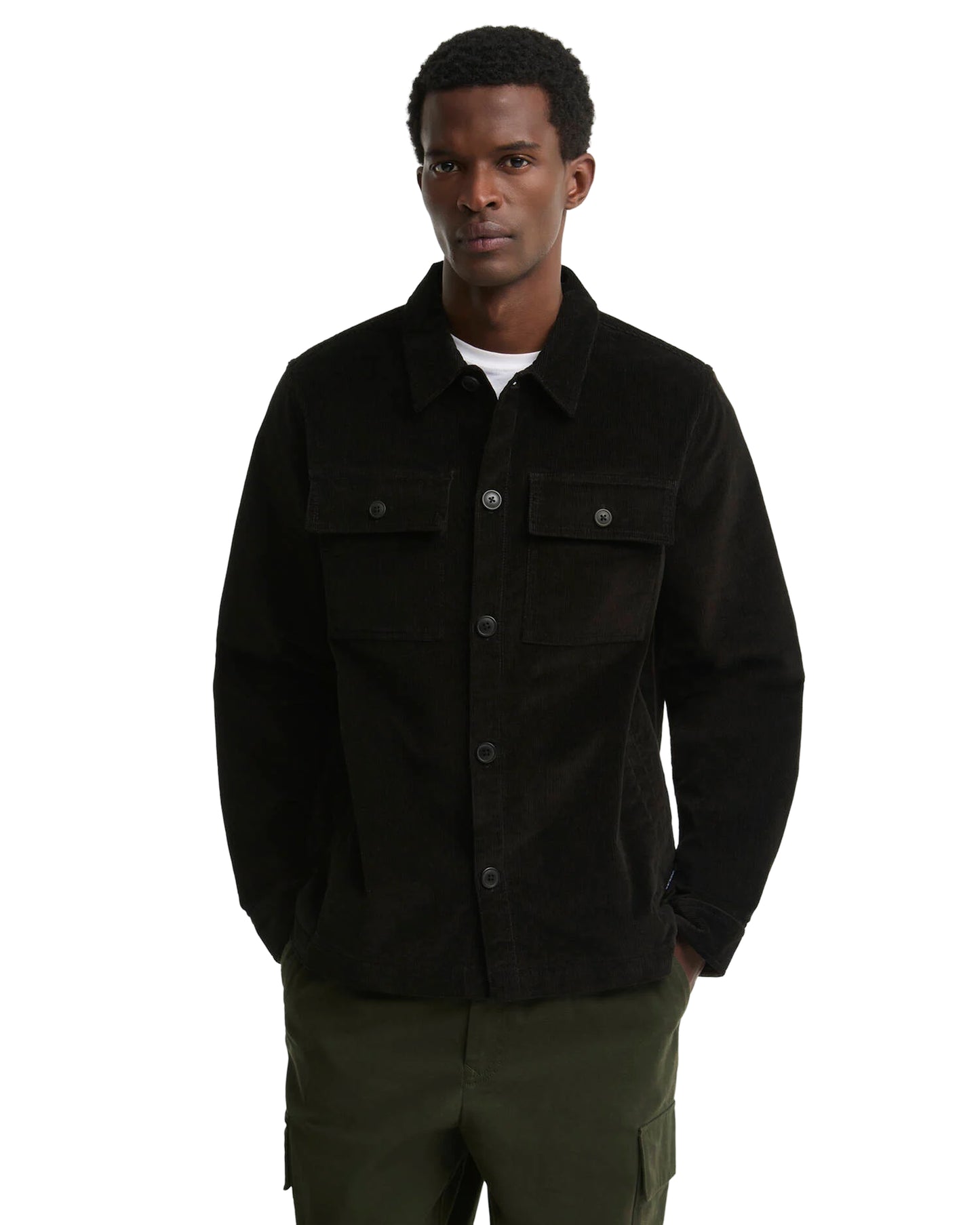 Tartan Trimmed Cord Overshirt Olive Oliven