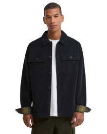 Tartan Trimmed Cord Overshirt Navy