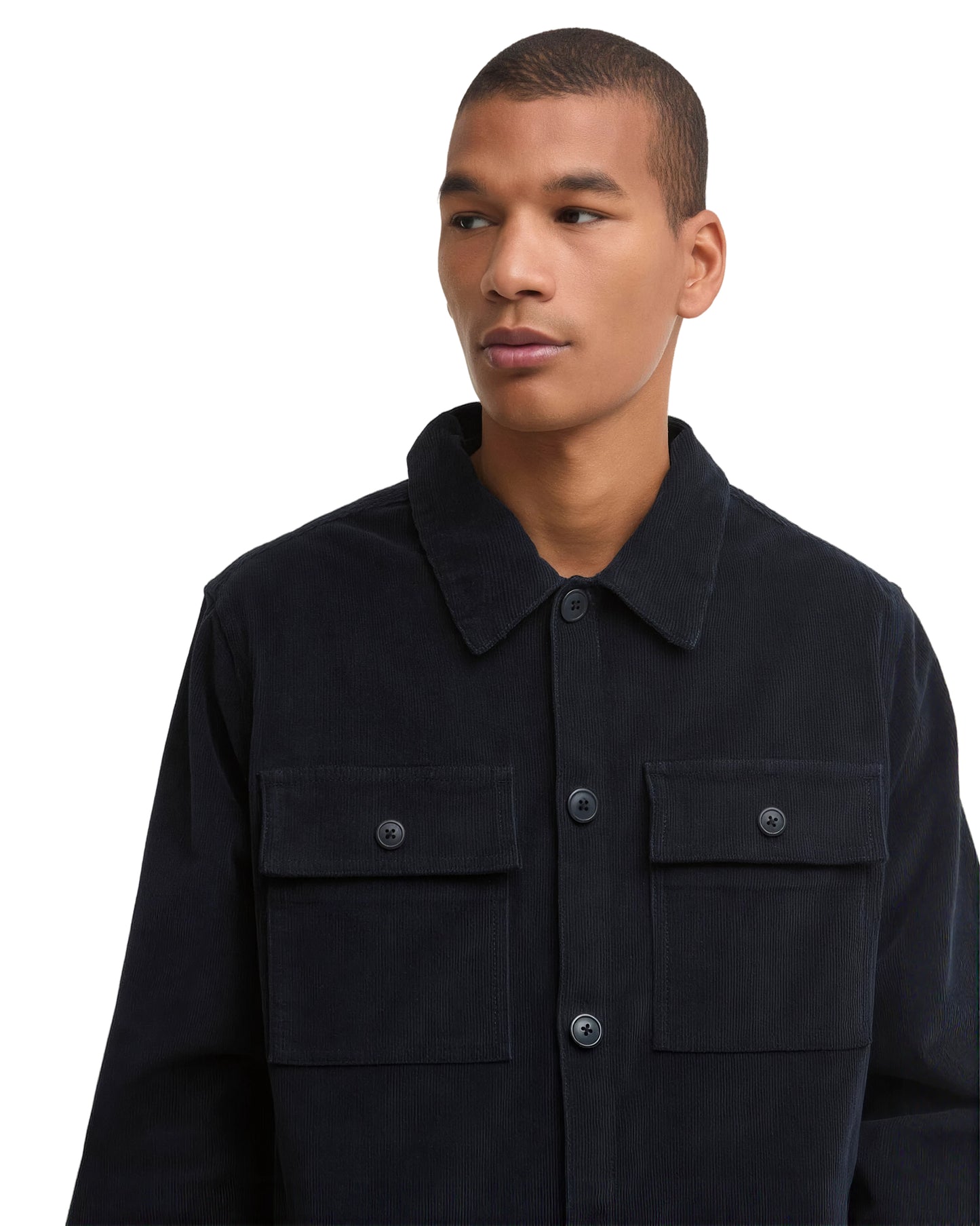 Tartan Trimmed Cord Overshirt Navy