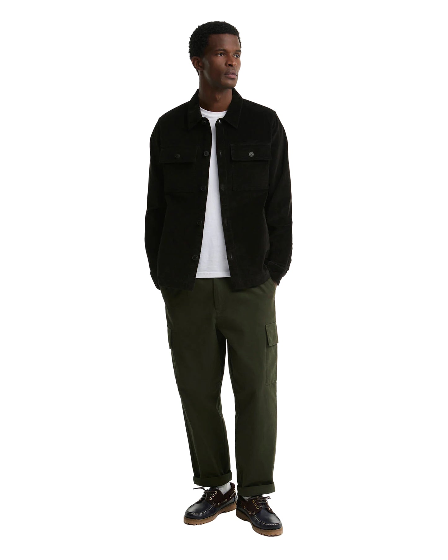 Tartan Trimmed Cord Overshirt Olive Oliven
