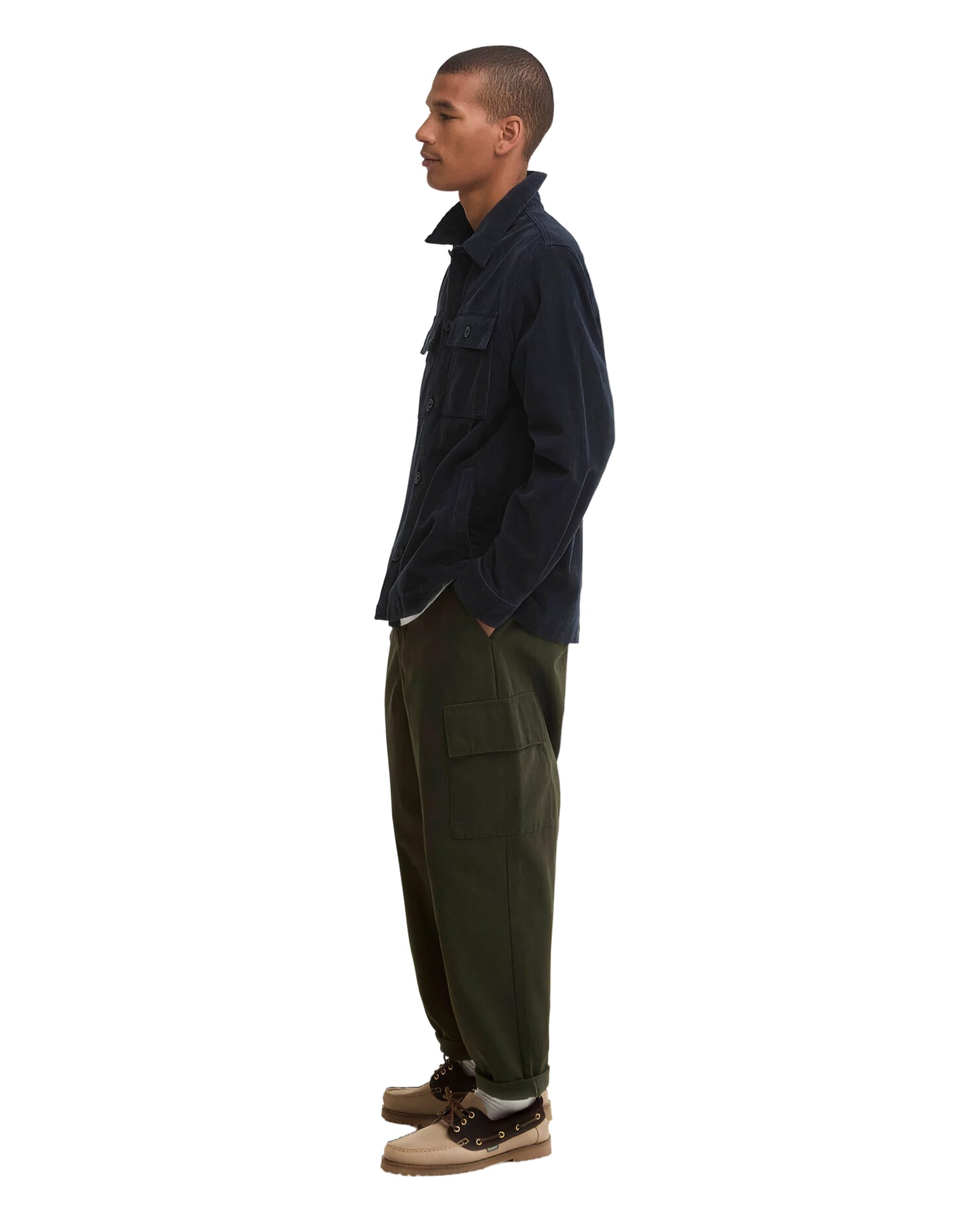 Tartan Trimmed Cord Overshirt Navy