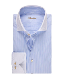 Slimline, C28 White Coll & Rc Cuff Casual Light Blue Stripe