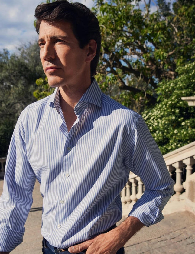 Eton Mid blue Striped Signature Oxford Shirt (Cut Away Single Slim) - Mandy