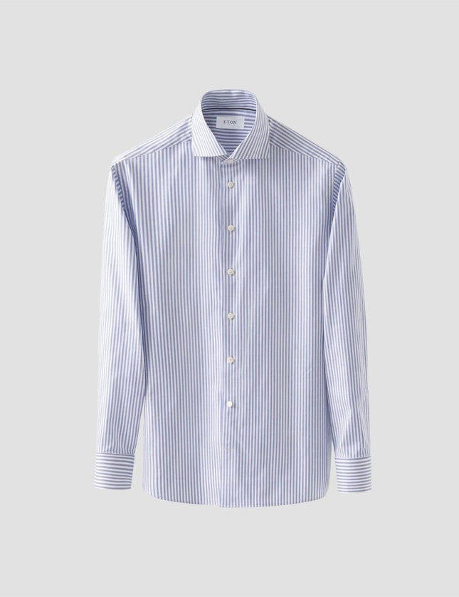 Eton Mid blue Striped Signature Oxford Shirt (Cut Away Single Slim) - Mandy