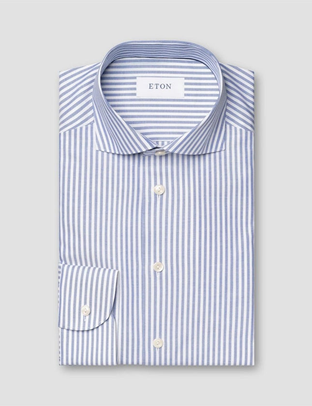 Eton Mid blue Striped Signature Oxford Shirt (Cut Away Single Slim) - Mandy