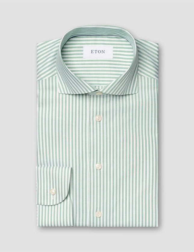 Eton Mid green Striped Signature Oxford Shirt (Cut Away Single Slim) - Mandy