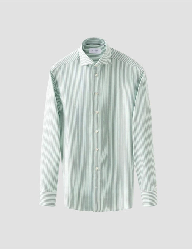 Eton Mid green Striped Signature Oxford Shirt (Cut Away Single Slim) - Mandy