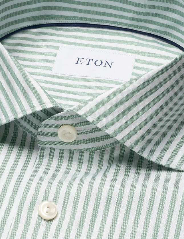 Eton Mid green Striped Signature Oxford Shirt (Cut Away Single Slim) - Mandy