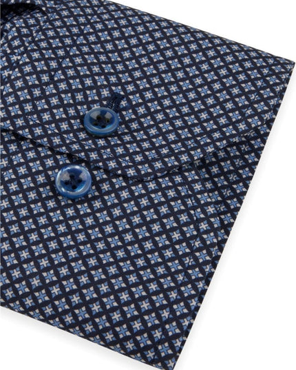 Stenströms Navy patterned poplin shirt fitted body - Mandy