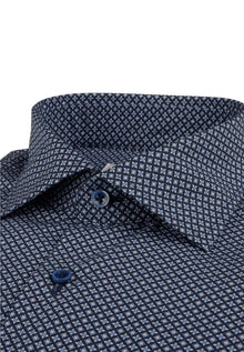 Stenströms Navy patterned poplin shirt fitted body - Mandy
